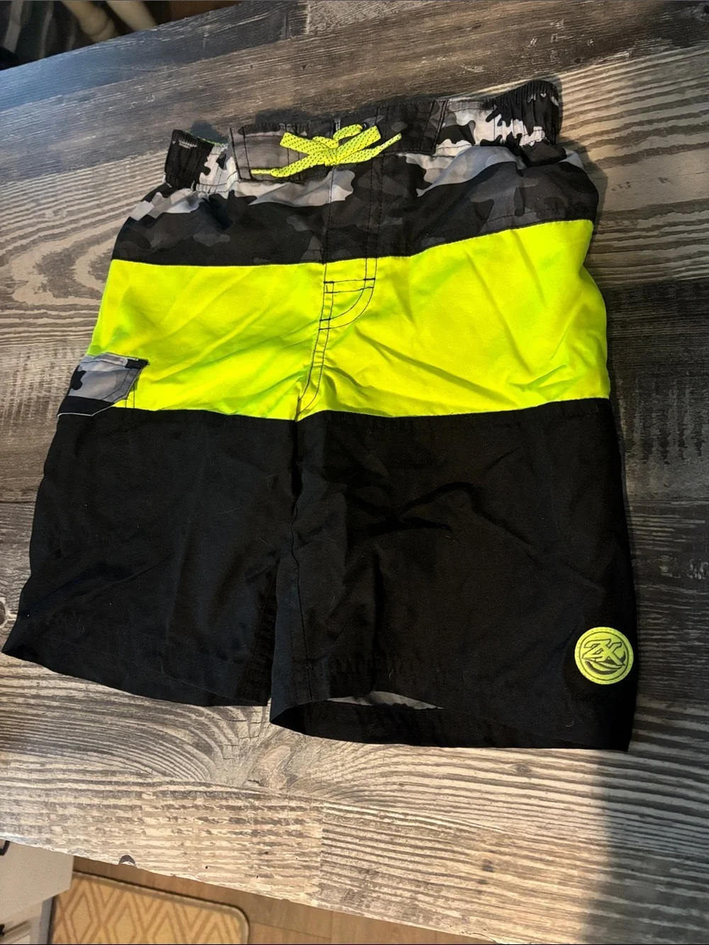 ZeroXposur Neon Yellow and Gray Boys Swim Shorts
